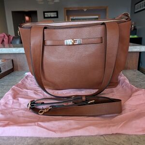 Poppy & Peonies Tan Leather Tote